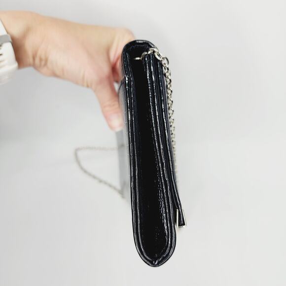 Jessica McClintock Black Small Flap Over Chain Strap  Purse/Clutch - Picture 8 of 13